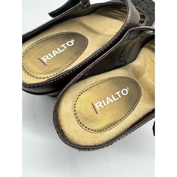 Rialto Brown Mary Jane Wedges Size 7.5 Perforated Chunky Y2K Preppy Twee - Picture 9 of 11
